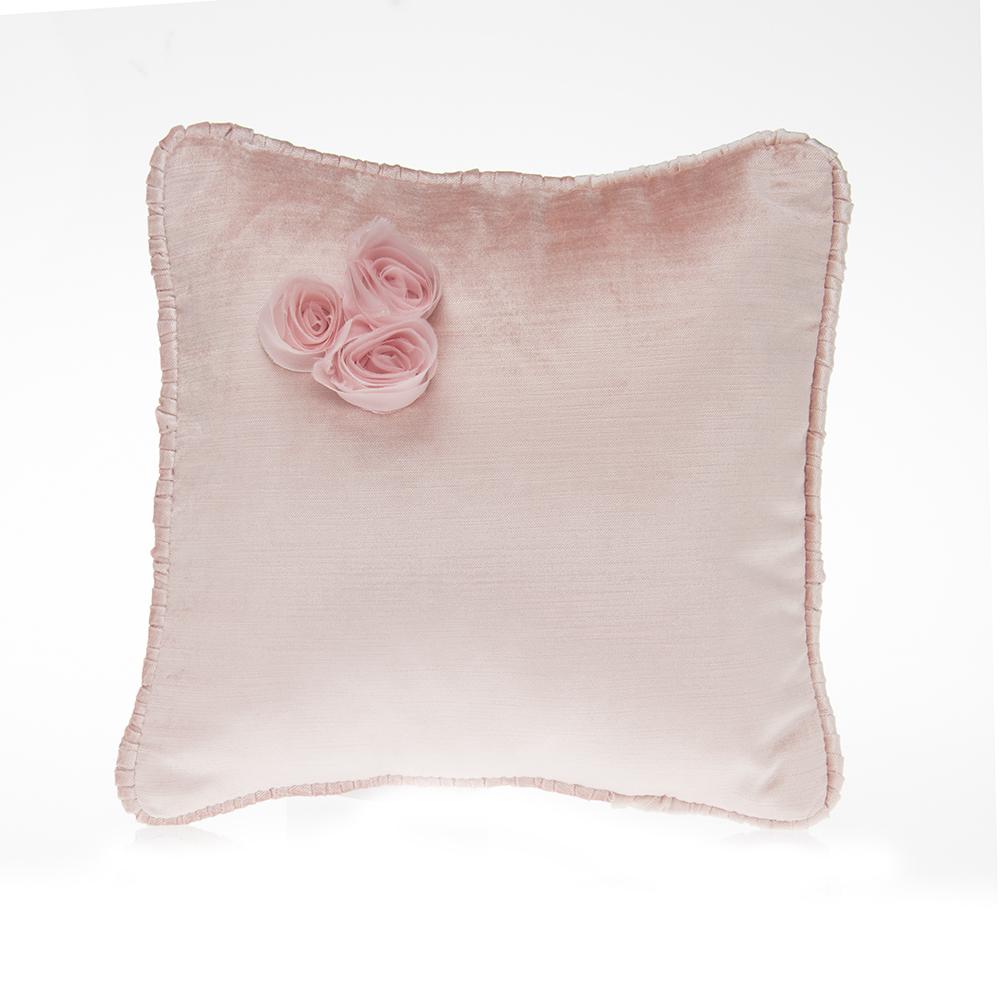 Anastasia Cream Pillow - Pink Velvet with Dimensional Flower Cluster Glenna Jean