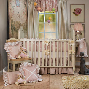Angelica Baby Pillow- Rectangle (Pink Damask w Cream Damask Ruffle) Glenna Jean