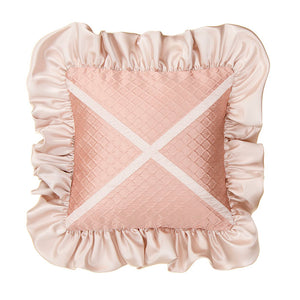 Angelica Baby Pillow- Pink Damask w Cream Damask Ruffle Glenna Jean